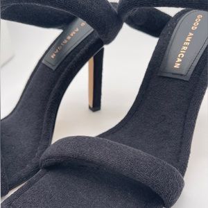 Good American Black 8.5 Terry Upper, Bonded Leather Sole Heel Gold Accents NIB